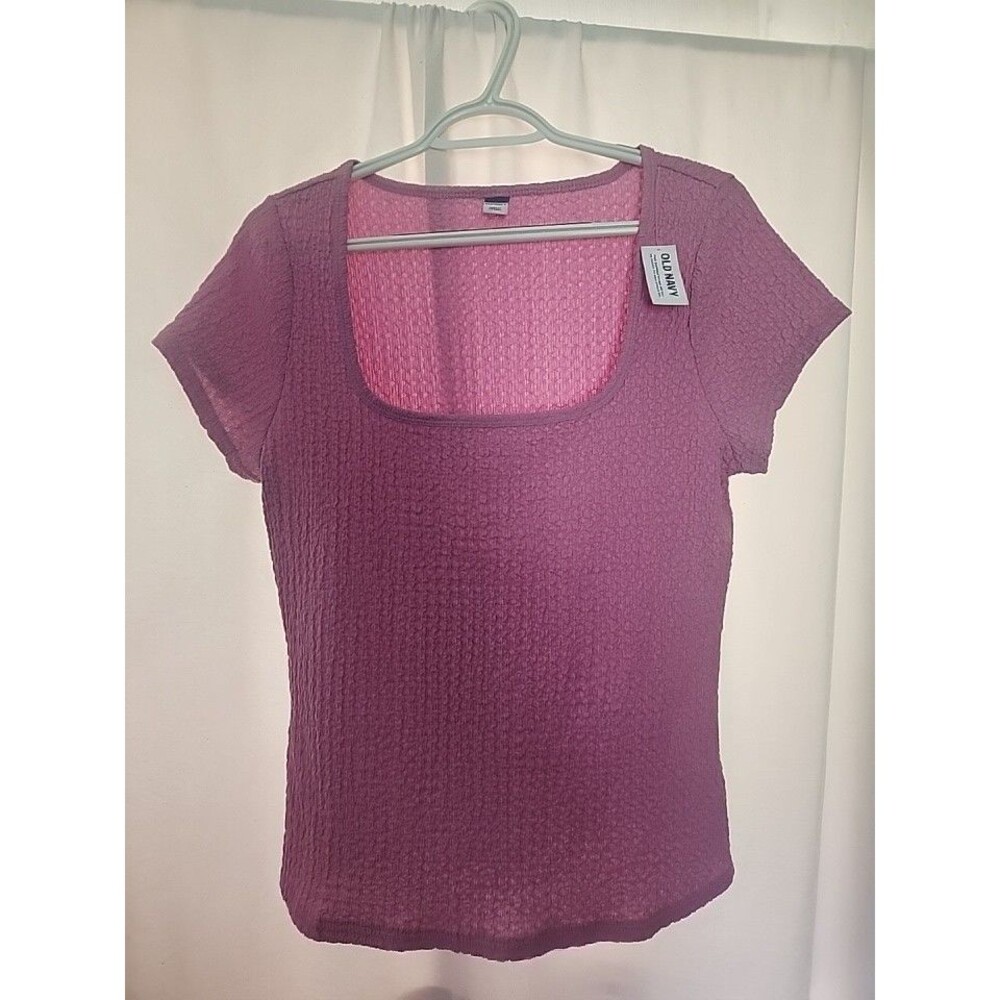 Women's Old Navy Short Sleeve Crinkle Shirt Top Lavender Purple Size Large NWT